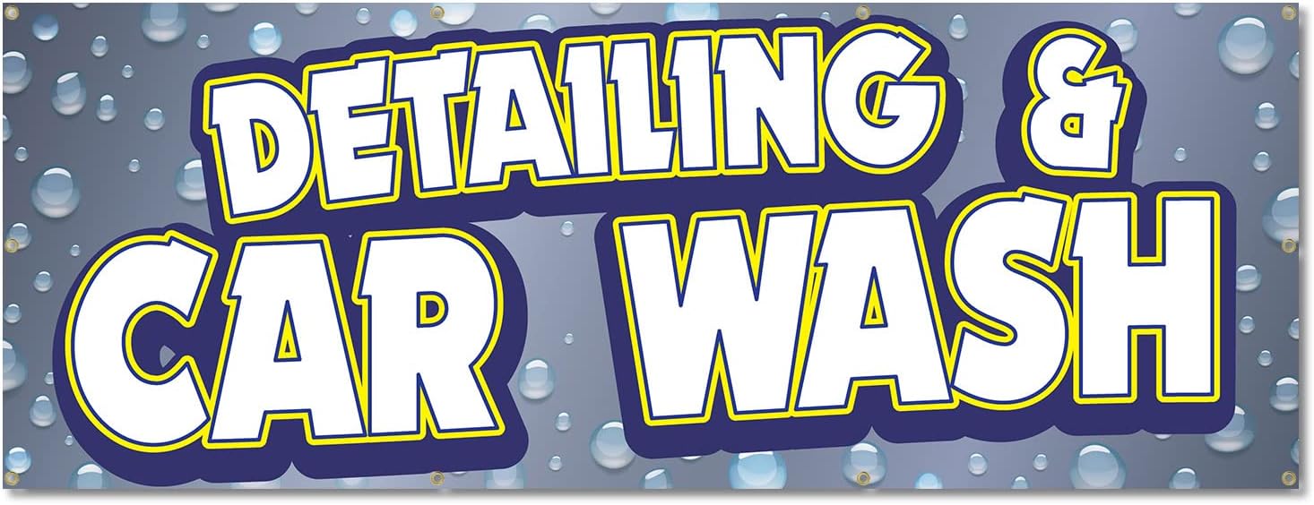 Detailing and Car Wash | 18" X 48" Banner | Outdoor Vinyl Sign with Grommets | Auto Detailing Hand Detail Shop Trucks | Made in The USA