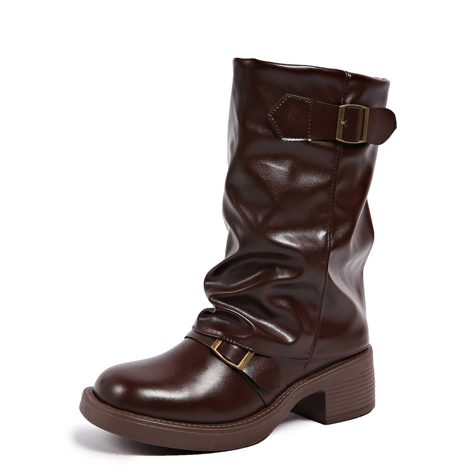 Mid Calf Boots for Women Medieval Renaissance Steampunk Cosplay Tall Boot Halloween Gothic Button Leather Knee High Boots