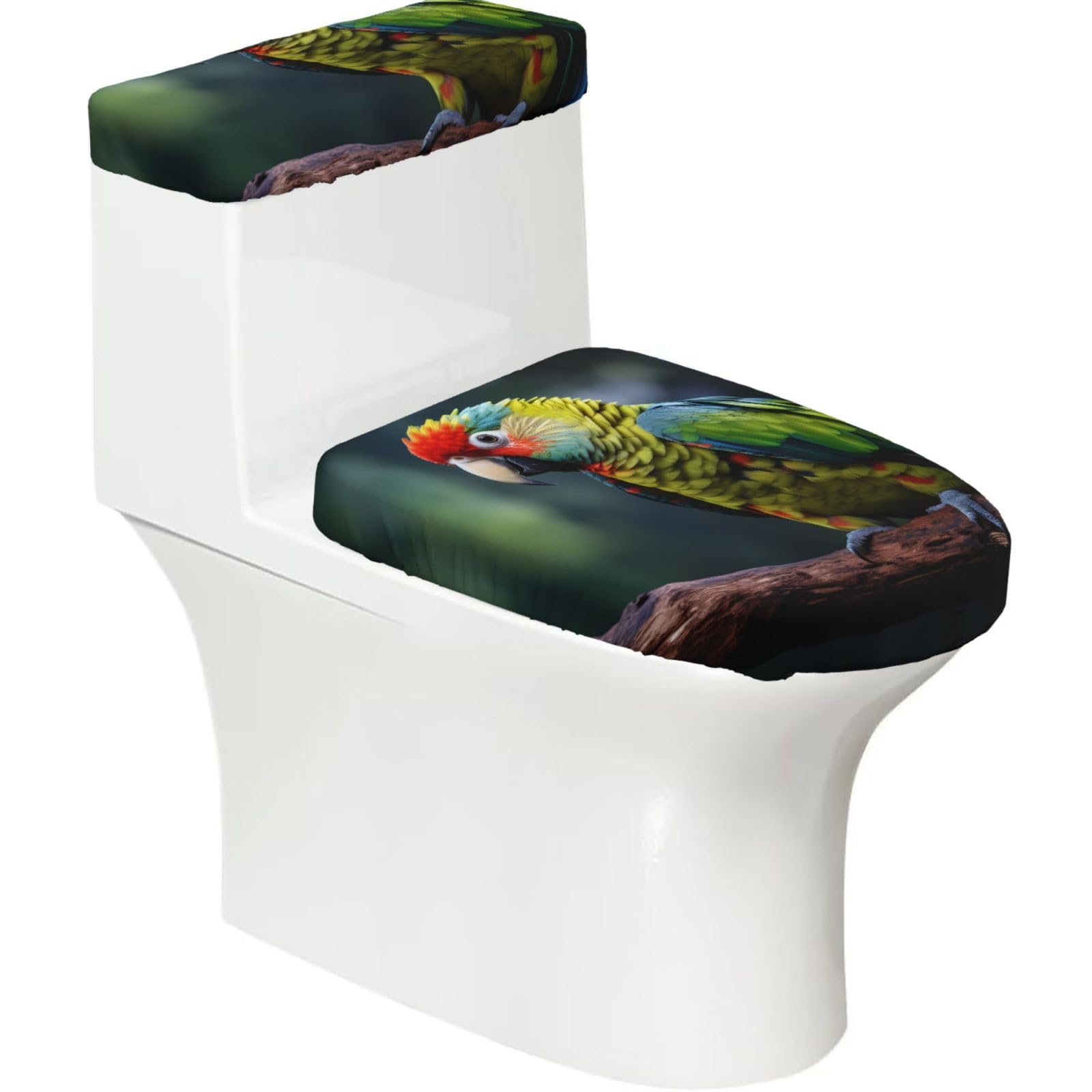 Mrowyc Black Parrot Printed Toilet Seat Set - Set Of 2 - Universal Toilet Seat Cover - Housewarming Birthday Christmas Gift