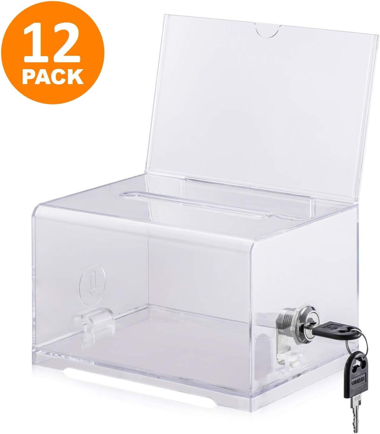 Polmart Clear Suggestion/Business Card Drawing Box with Sign and Lock Pack of 12