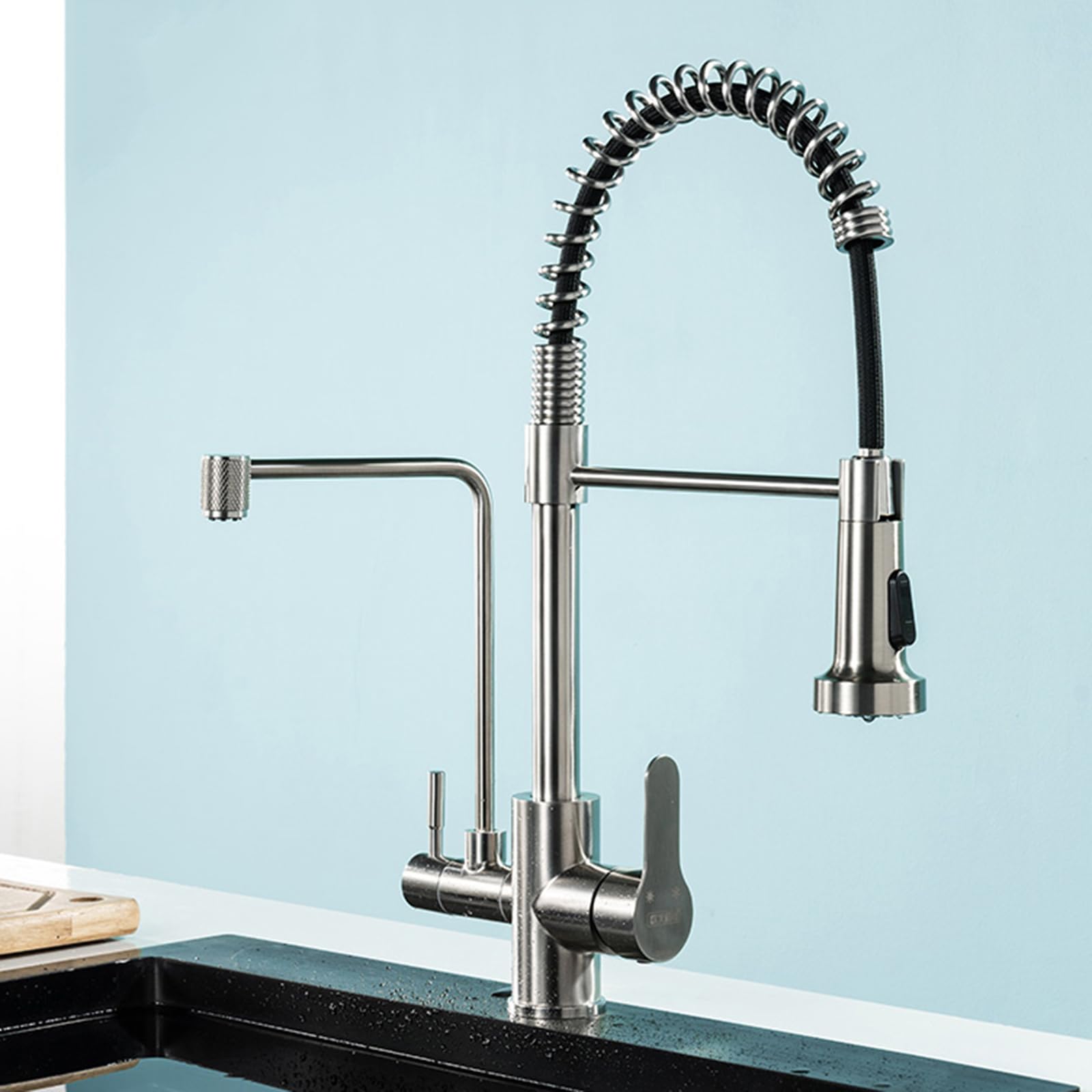 ZYCHSJXA Pull Down Kitchen Sink Mixer Tap 3 Way Water Filter Spring Faucet Taps 1 Hole-A
