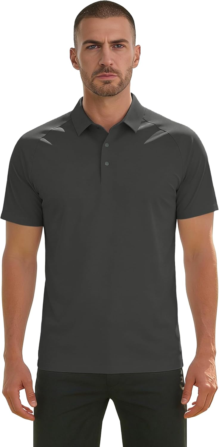 Plain&Plaid Golf Shirts for Men Cool Touch Wrinkle Resistant Bonded Collar Stitch-Free Cuffs Mens Golf Polos
