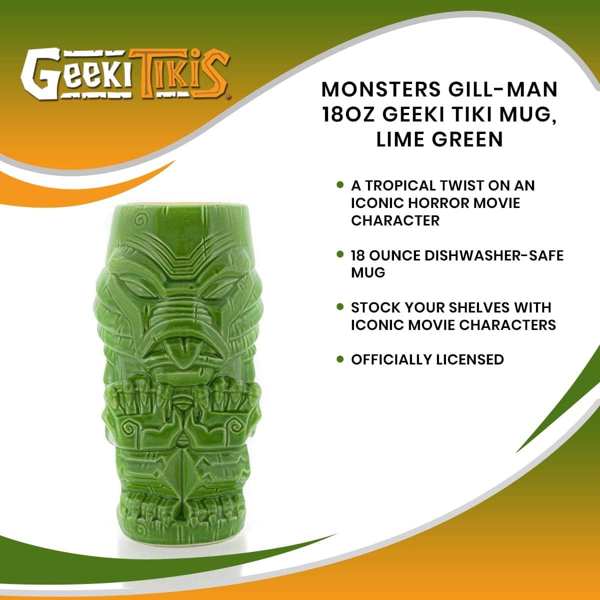 Geeki Tikis 18 ounce Ceramic Mug | Monsters Gill-Man | Lime Green