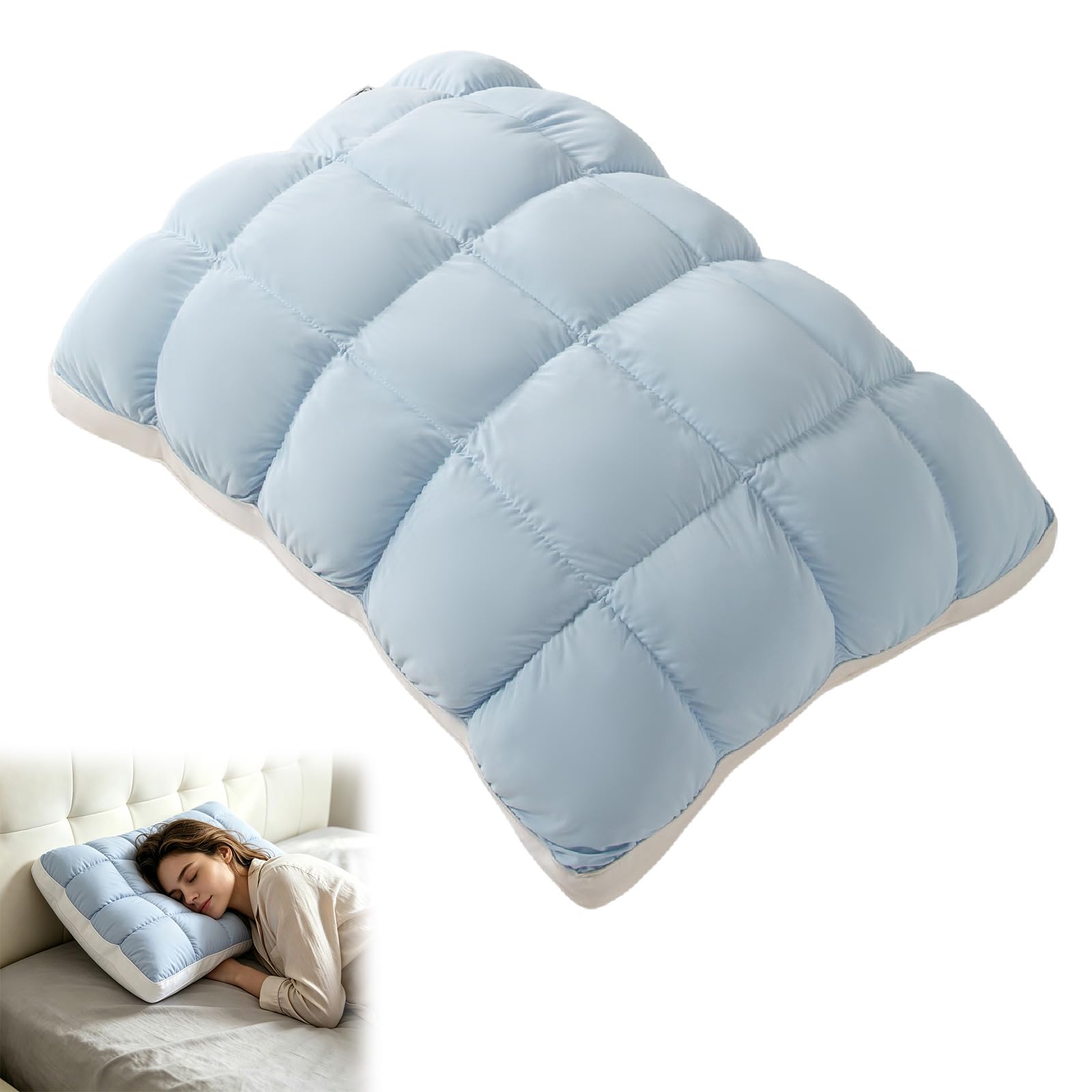 BOSTEU Soft Sleep Pillows Cooling Bed Pillows for Adults Back & Side Sleepers (blue)