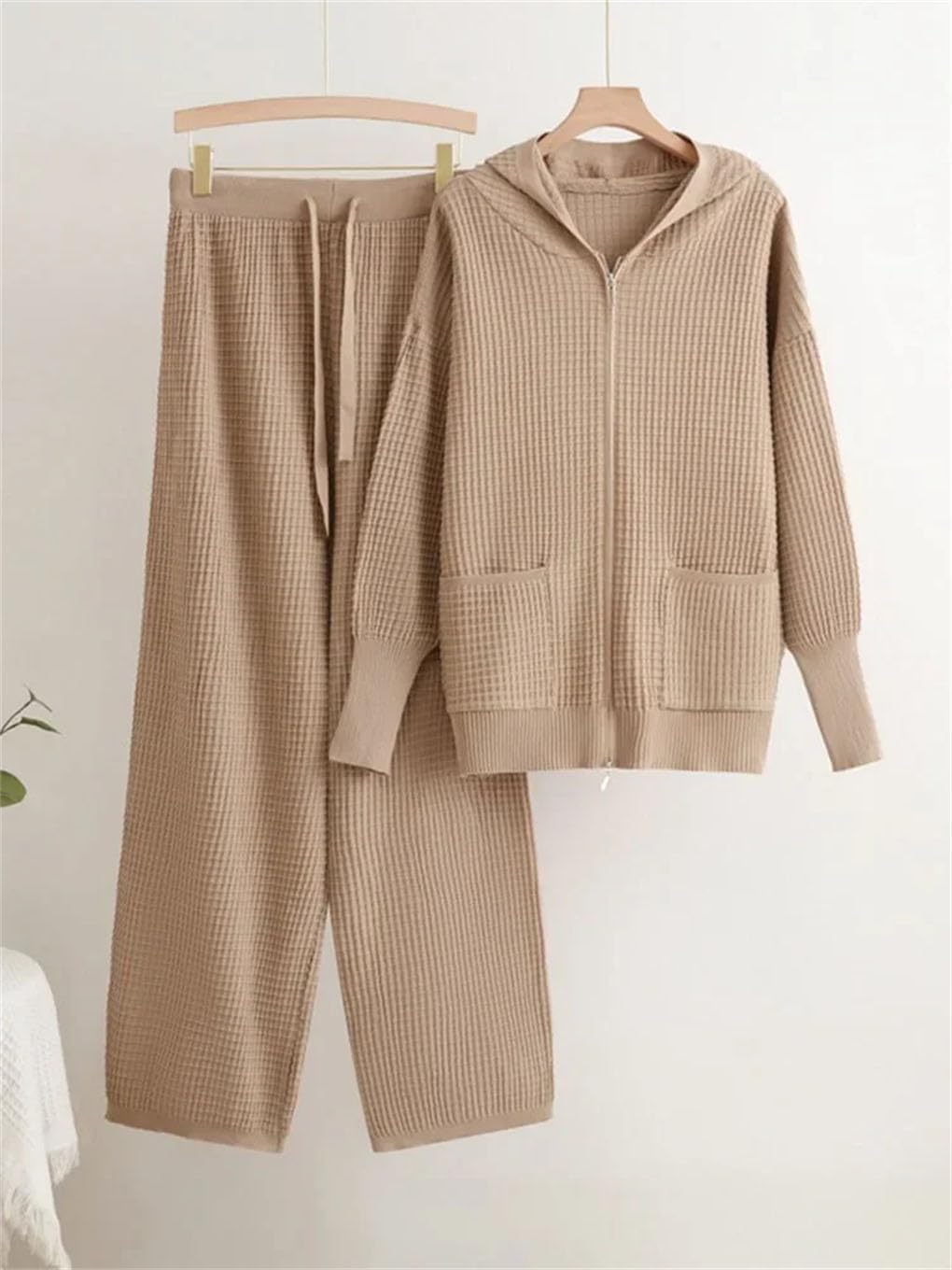 Conjunto deportivo de dos piezas para mujer: cárdigan con capucha y cremallera, a mujer: cárdigan con capucha y cremallera, pantalón deportivo informal de cintura alta y pantalón de chándal.