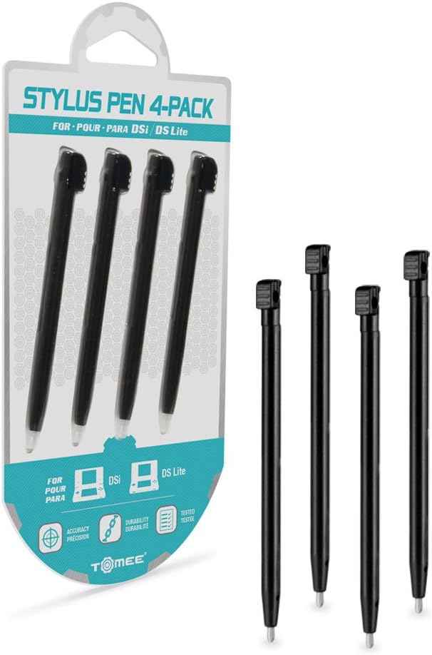 Tomee Stylus Pen Set (4-Pack) – Replacement Touch Screen Stylus for Nintendo DS Lite & DSi – Black
