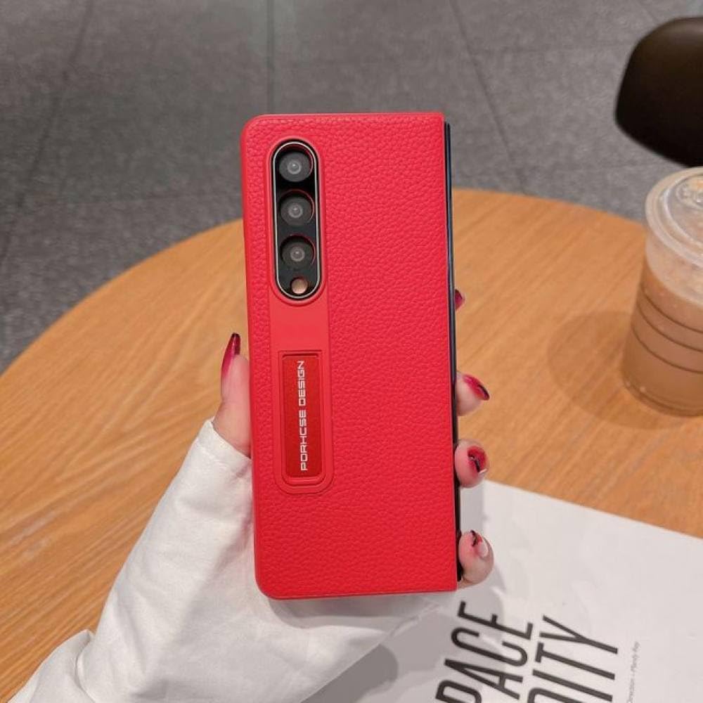 Samsung Galaxy Z Fold 4 3 coque support cuir antichoc rouge