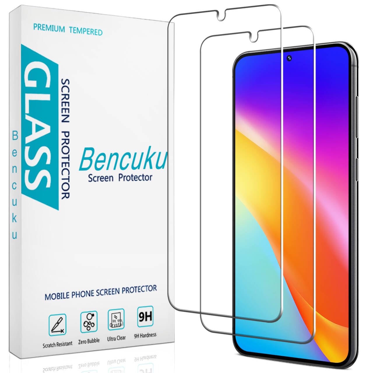 Bencuku (2 Pack) Designed for Samsung Galaxy S23 Plus 5G Tempered Glass Screen Protector, Ultrasonic Fingerprint Compatible, Anti Scratch, Bubble Free