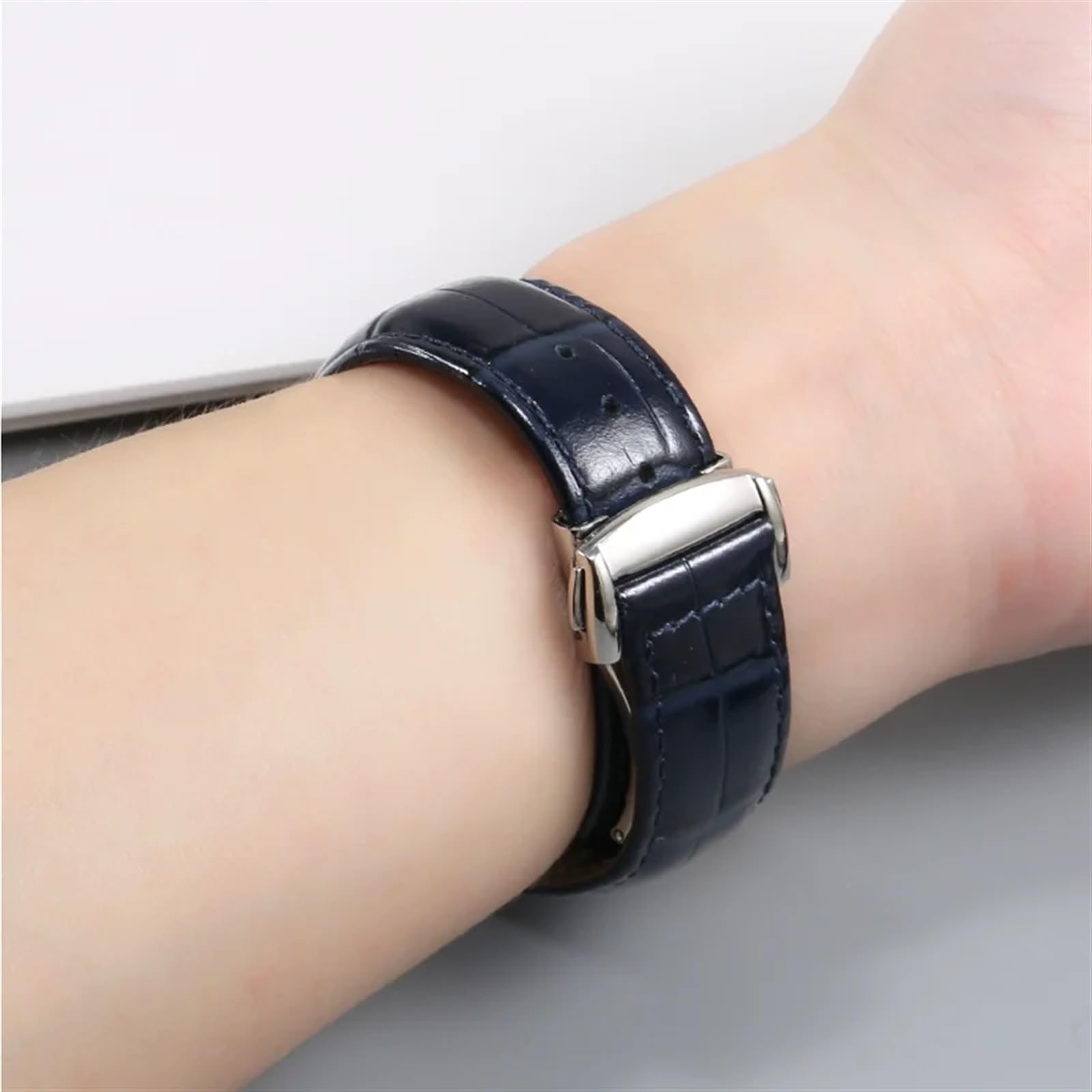 Correas de Reloj, Correa de Reloj Cuero con Hebilla Plegable(Black Without Clasp,25-14mm)