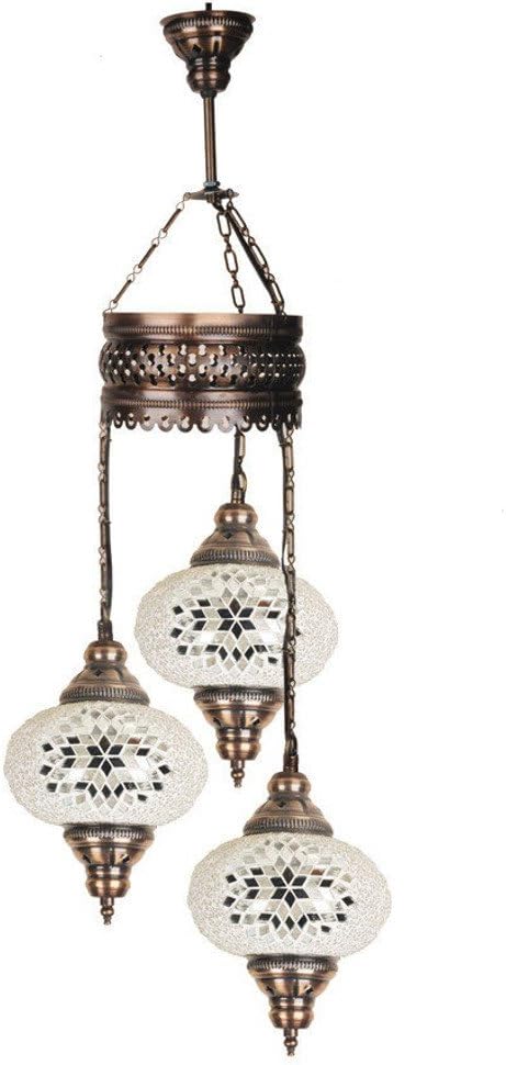 Mosaic Chandelier, Express Shipping, Ceiling Lights, Turkish Lamps, Hanging Mosaic Lights, Pendant, Green Glass, Color Glass, Moroccan Lantern, 3 Bulbs, White Lamp