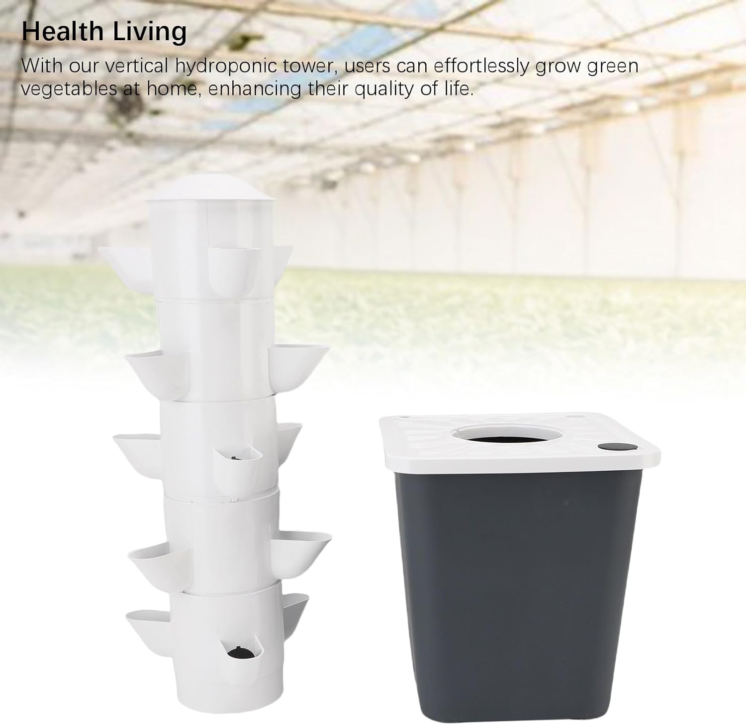 Vertical Planting Tower, 15 Holes Space Saving Hydroponics Growing System Hydroponic Planter with 10L Water Tank for Home School Gardening Lover (US Plug)