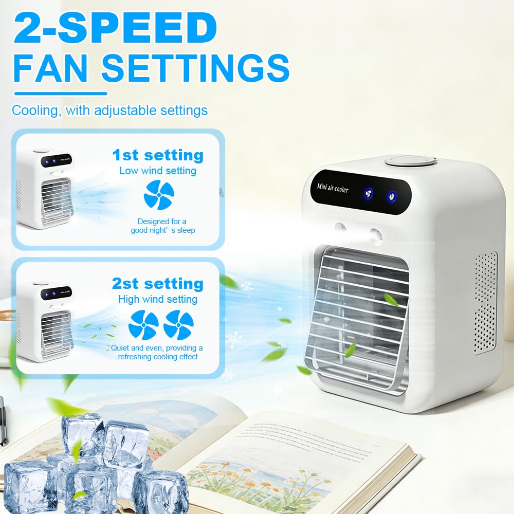 Tragbare Klimaanlage, SGZIOO Mini Luftkühler, Mini Tragbarer Kühler, Klimageräte 500ml Wassertank, Kühlnebel, 4 in 1 Raumkühler, Kühlventilator für Zuhause, Schlafzimmer, Büro und Reisen