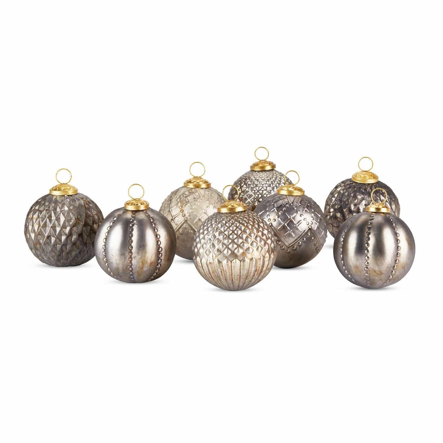 Loberon Weihnachtsschmuck 8er Set Silverlake, Silber | mundgeblasen, mit schönem Burned-Finish, Christbaumschmuck, Weihnachten, Weihnachtskugeln, Glas, Messing