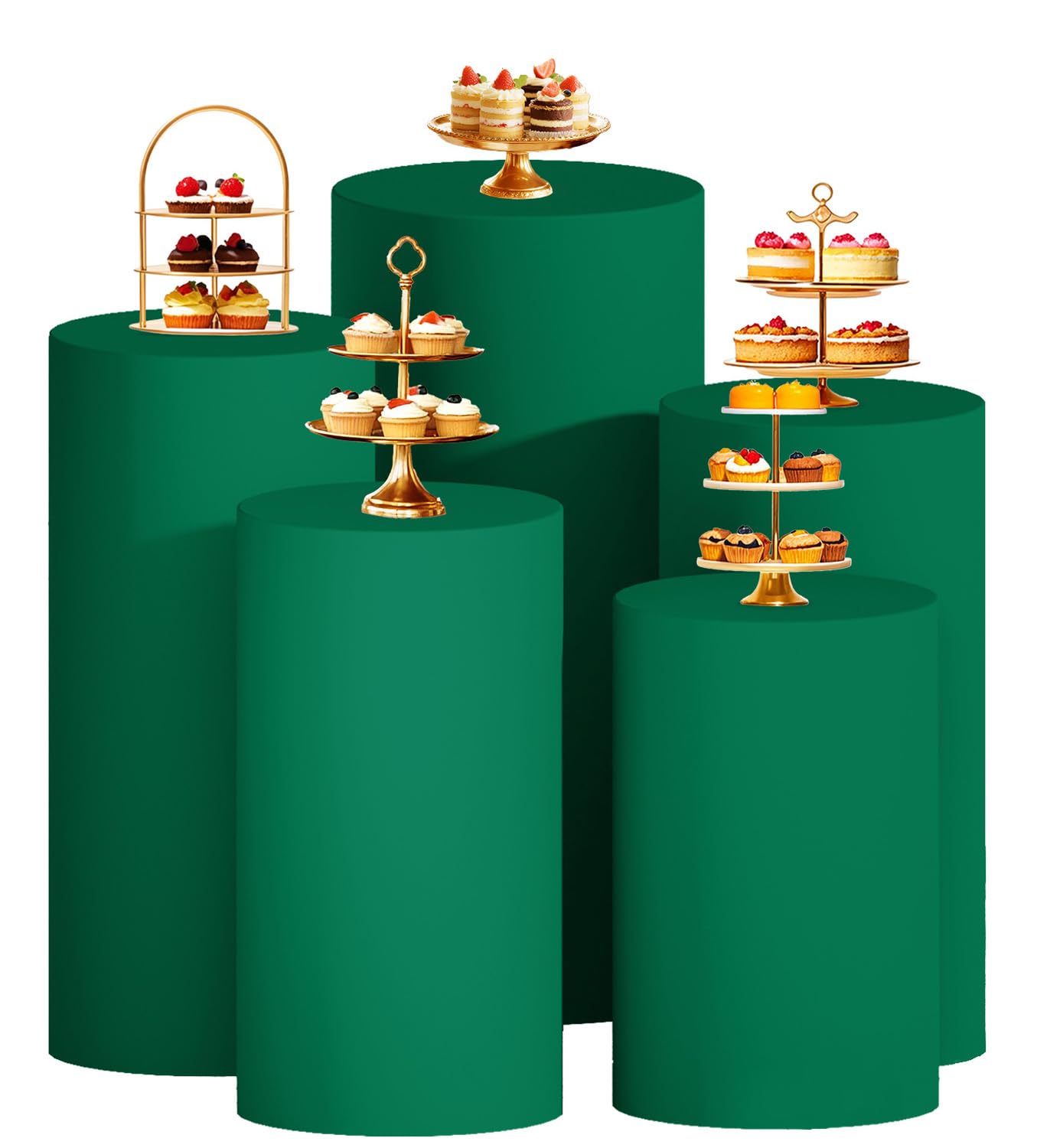 ROMANKAS Green Cylinder Covers Set of 5 Spandex Cylinder Pedestal Stand Covers Cylinder Plinth Stand Cover for Parties Round Pedestal Table Base Cover for Party Birthday Reception Decor — image 1