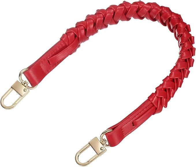 uxcell Braided Purse Strap, 1Pc 44.7cm/17.6" Red PU Leather Replacement Handle, Short Handbag Strap Top Braided Handle with Black Buckles for Underarm Bags, Handbags, Bucket Bags