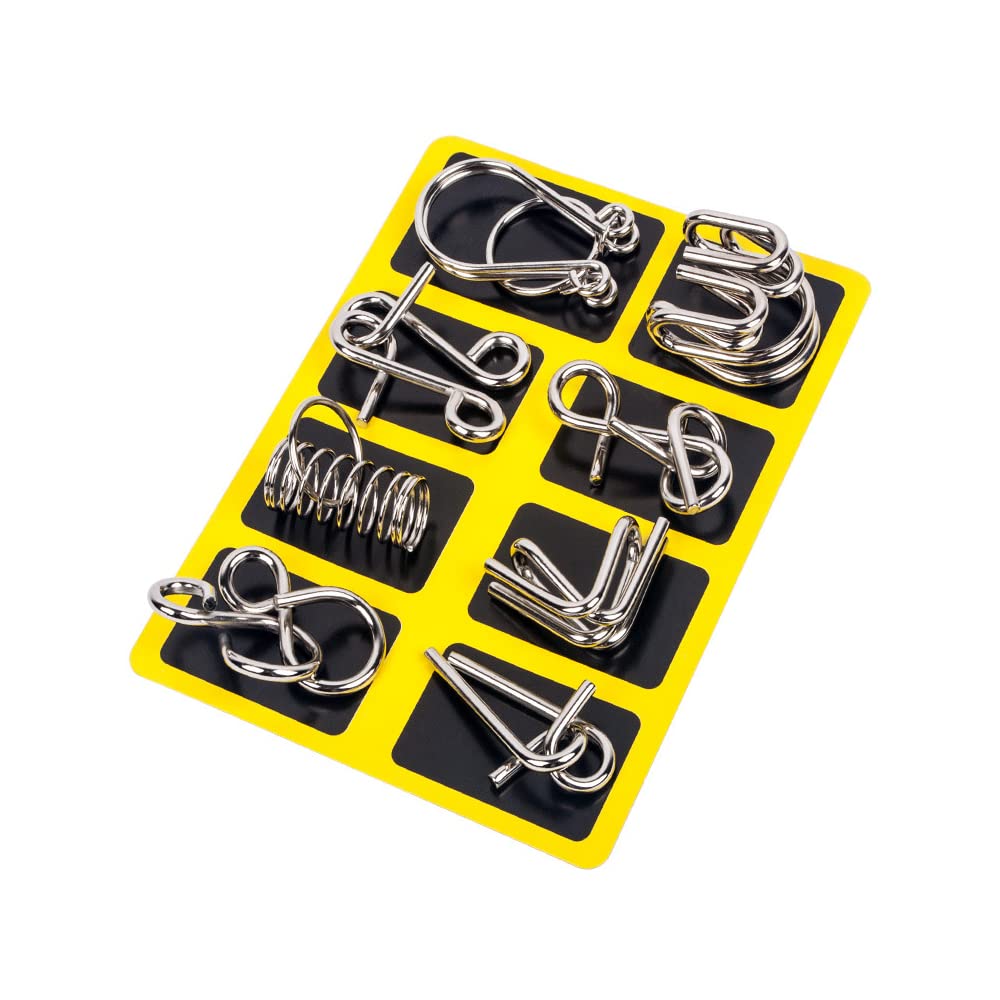 Metal Wire Puzzle Brain Teasers, Set of 8 IQ Test Intelligence Chinese Interlocking Links Ring Buckle Lock Challenge Toy for Teens Adults