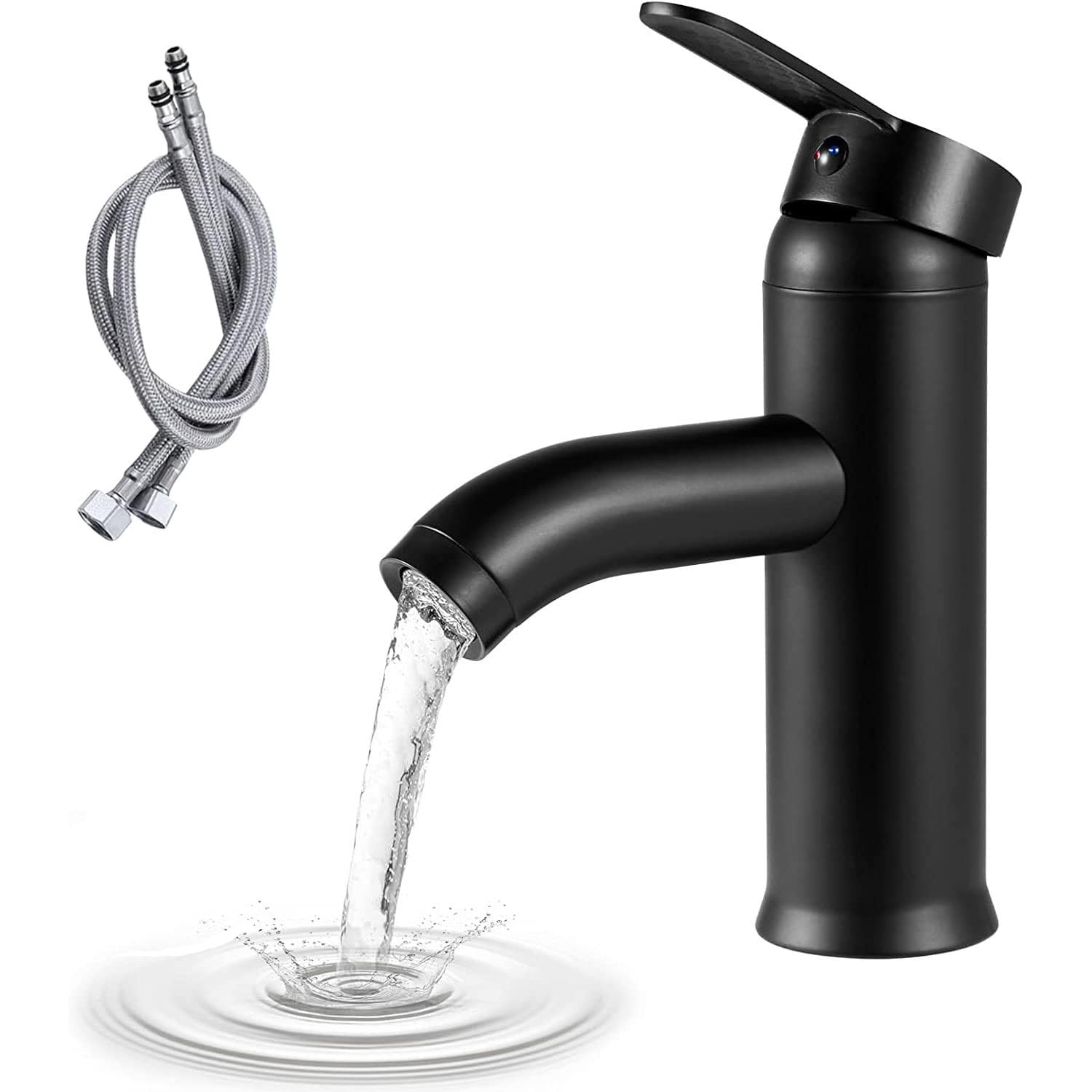 Xspring Bathroom Basin Faucet, Wash Basin Mixer Faucet with ABS Pop Up Drain, Stainless Steel Bathroom Sink Faucet Single Tap, Easy Installation Wash Basin Bathroom Faucet for Bathroom (Short), Black