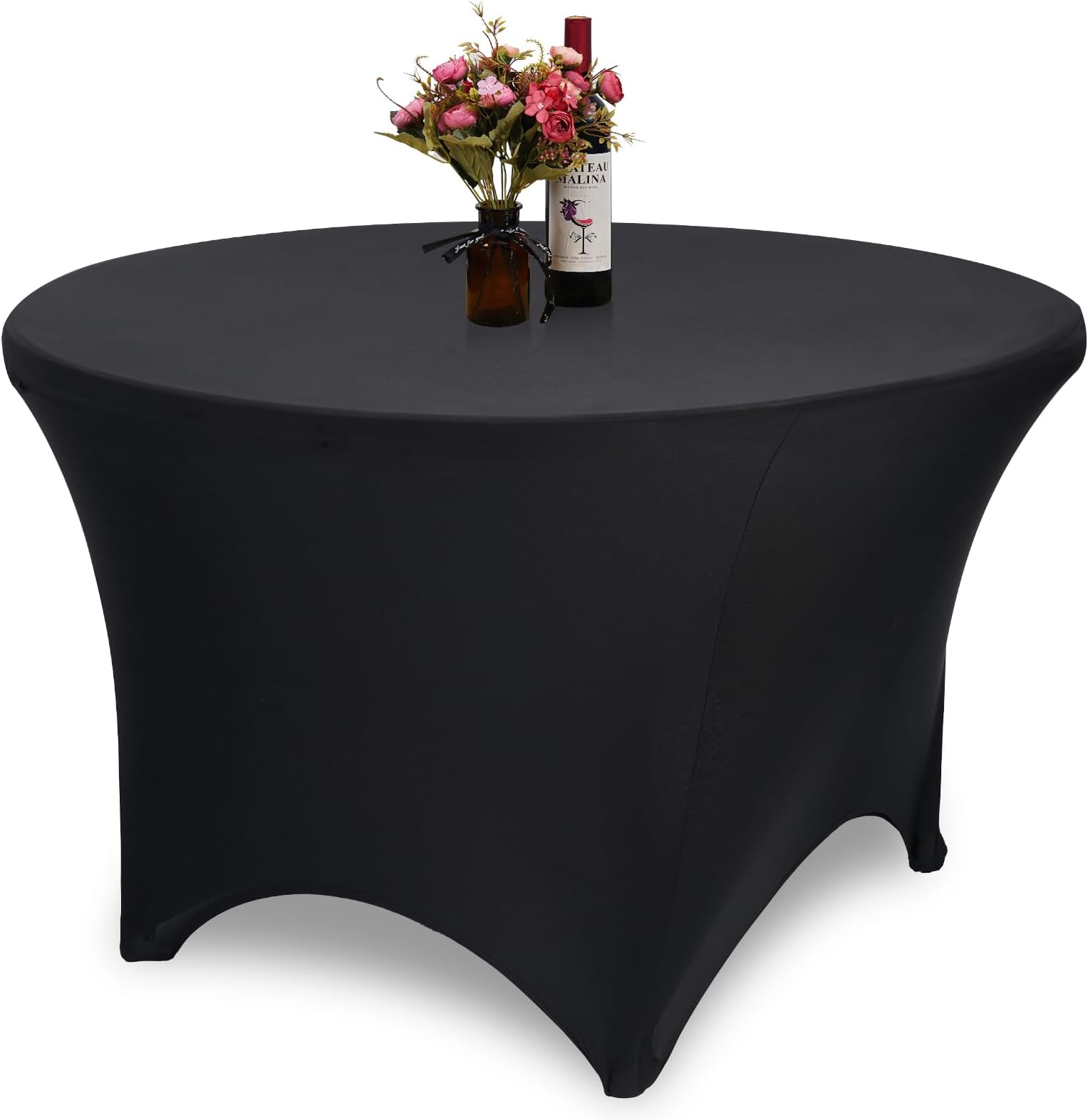GFCC 48-Inch Table Black Round Stretch Tablecloth for Wedding Party Restaurant Decoration