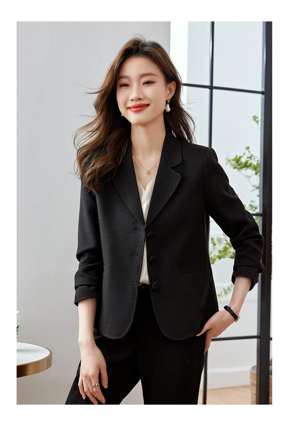 Blazer Damen Elegant,Kurzer Damen-Blazer, Langärmelig, Gekerbtes Revers, Anzugjacke, Eleganter Bolero-Cardigan, Weiße Knöpfe, Taschenmantel, Lässiger Abendanzug, Jacken, Business-Blazer-Anzug