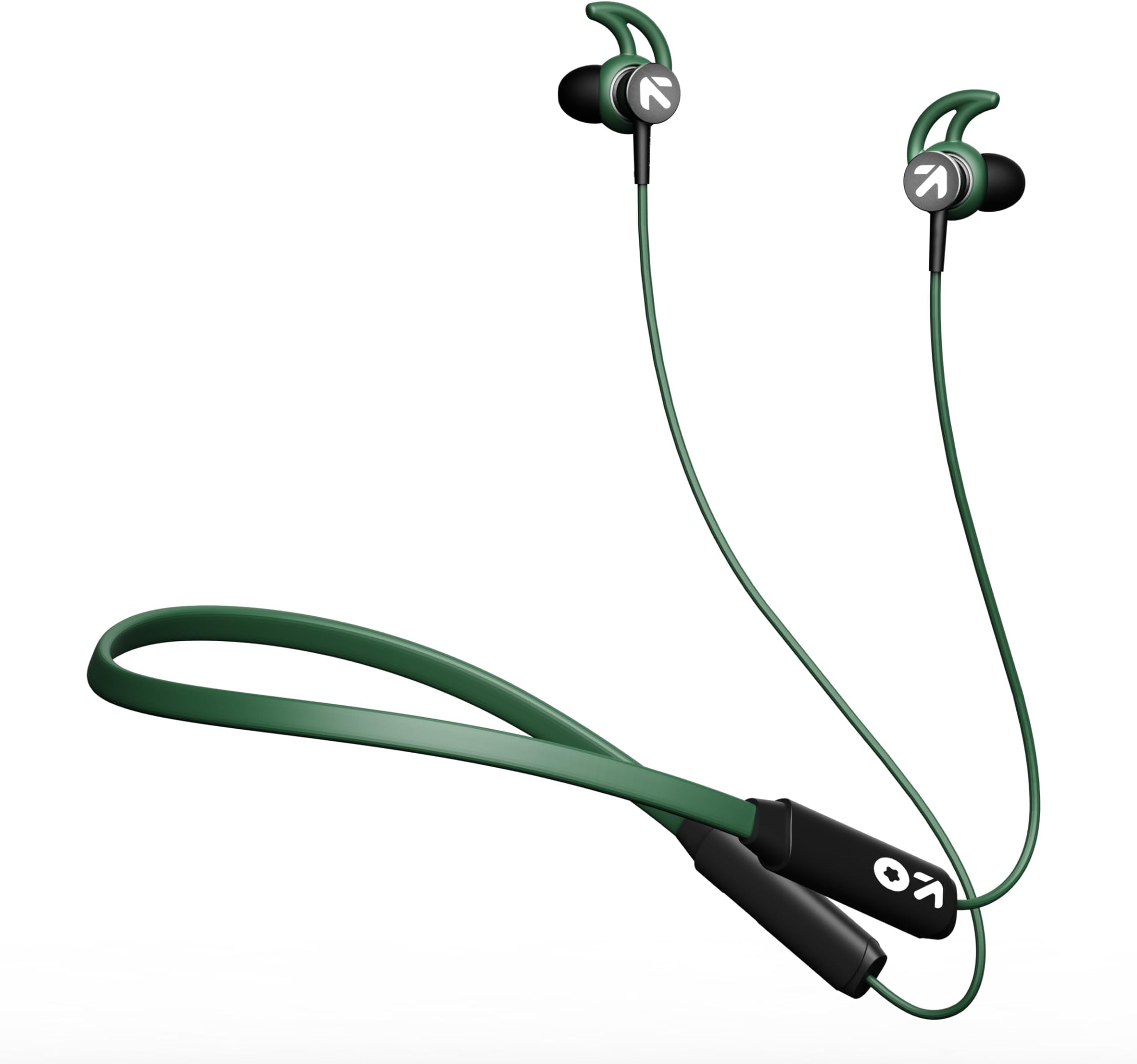 FXCharge Bluetooth Earphone with 32H Playtime, DualPairing Neckband, Zen ENC Mic, Type-C Fast Charging (5Min=7.5Hrs),14.2mm Bass Driver IPX5 Premium Silicone Neck Band(Green)