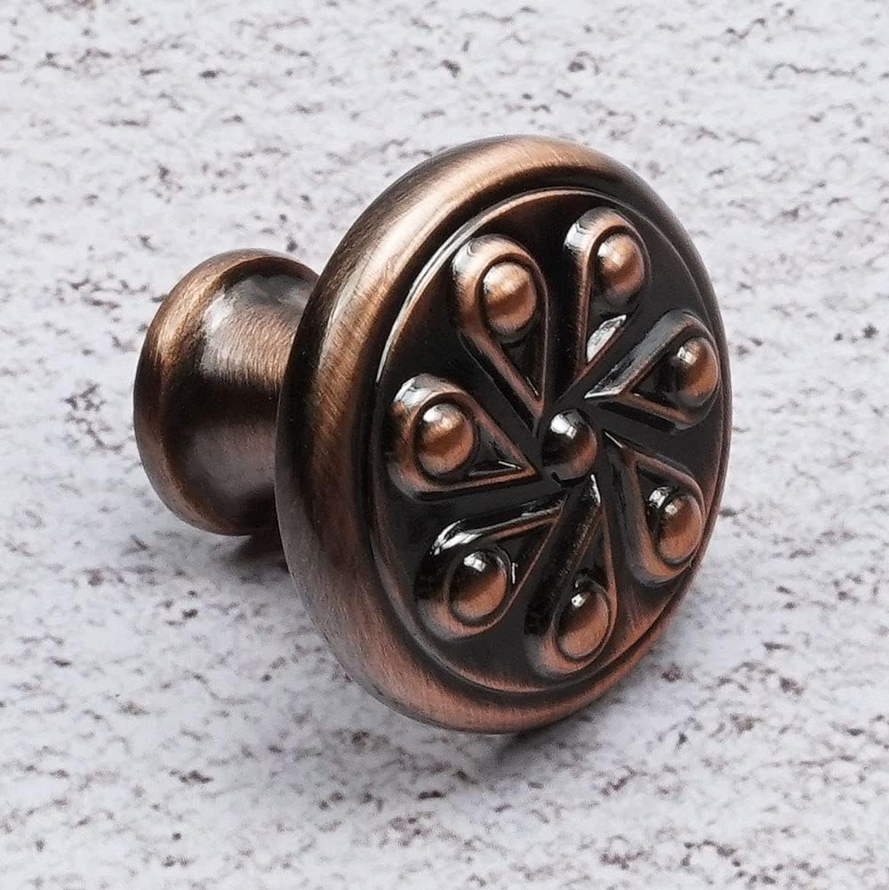 Antique Copper Cabinet Knobs, 5 Pack - CF0323ACH Drawer Cabinet Decorative Pull Handle Knob, Wardrobe Hole Pull, Round Knobs - 1-3/16In Diameter, Z80323-ACH, L30xW30xH25mm