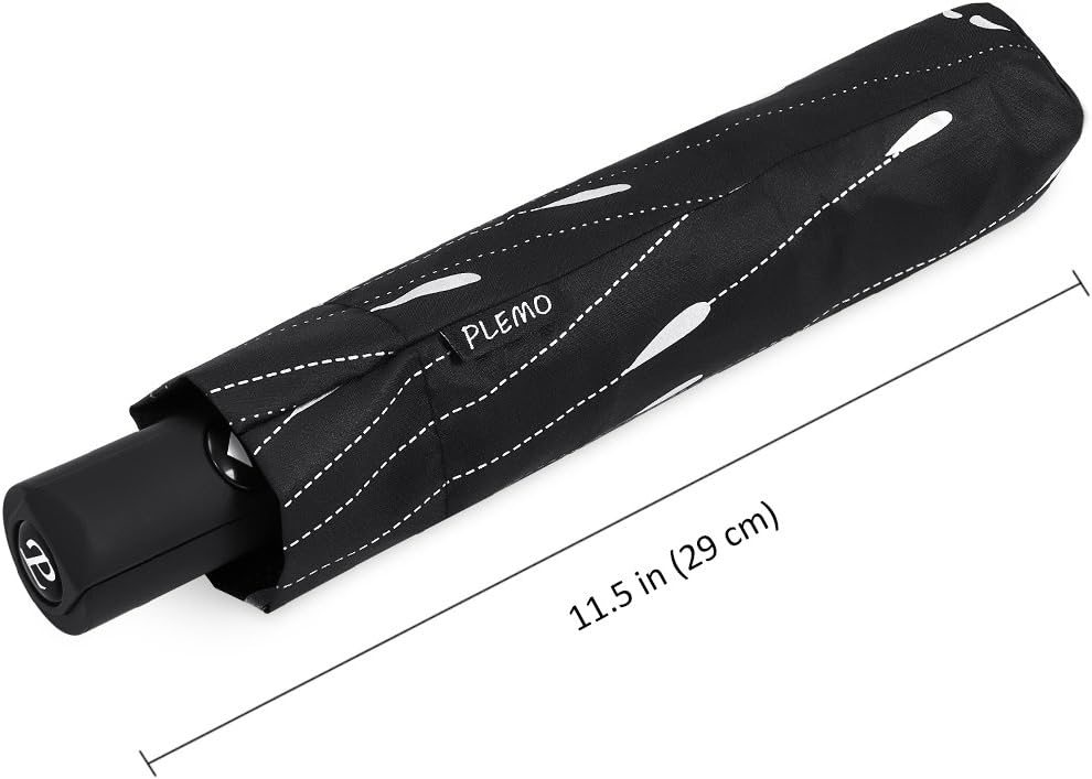 Plemo Automatic Umbrellas, Windproof Compact Folding Umbrellas with Anti-Slip Rubberized Grip, for Business and Travels or Summer Wedding Gifts (Raindrop)