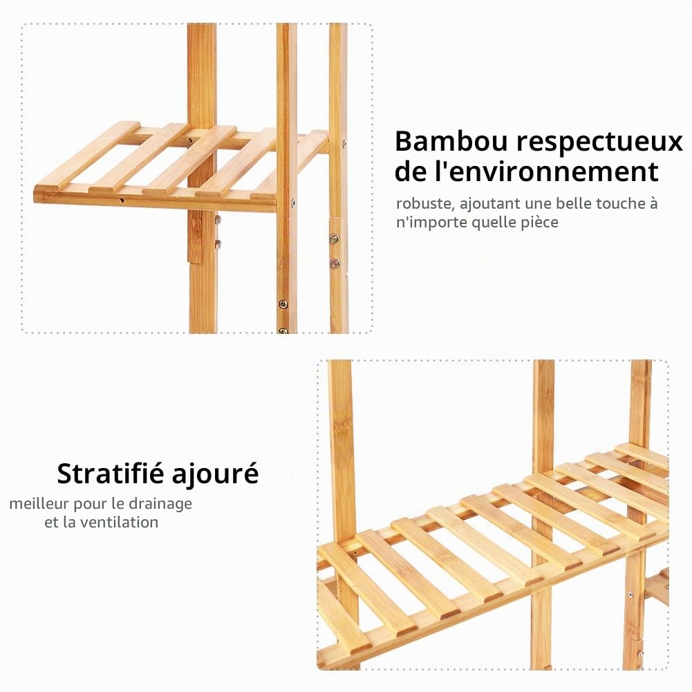 medla Étagère Plante Bambou, Porte Plante Multi-Fonction à 9 Tablettes, Support Pot de Fleurs Design Vertical, Idéal Pour Maison Balcon Terrasse Jardin Bureau Café - 123x89x19.5cm, Charge Max 95kg