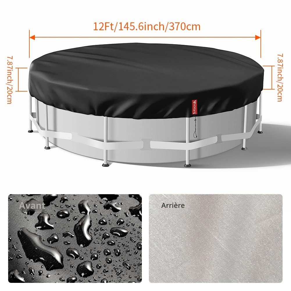Bache Hivernage Piscine Hors Sol 366, PU 420D éPais Bache Piscine Hivernage, Coupe-Vent et RéSistant aux DéChirures BâChe Hivernage Piscine Hors Sol avec Corde de Traction et Clous de Sol