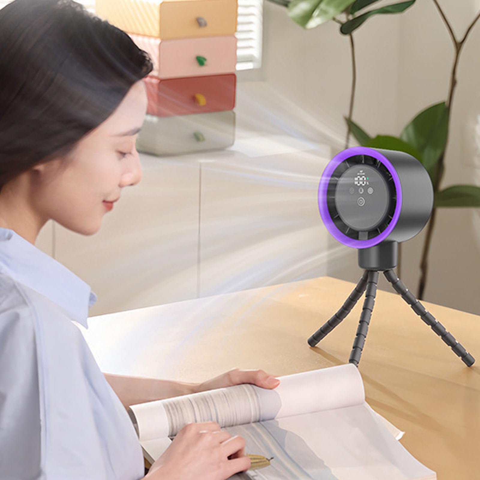 Tangxi Ventilador Portátil con Clip y Trípode Flexible para Cochecito, Mini Ventilador con Pantalla Digital, Batería de Iones de Litio de 4000mAh (GRAY)