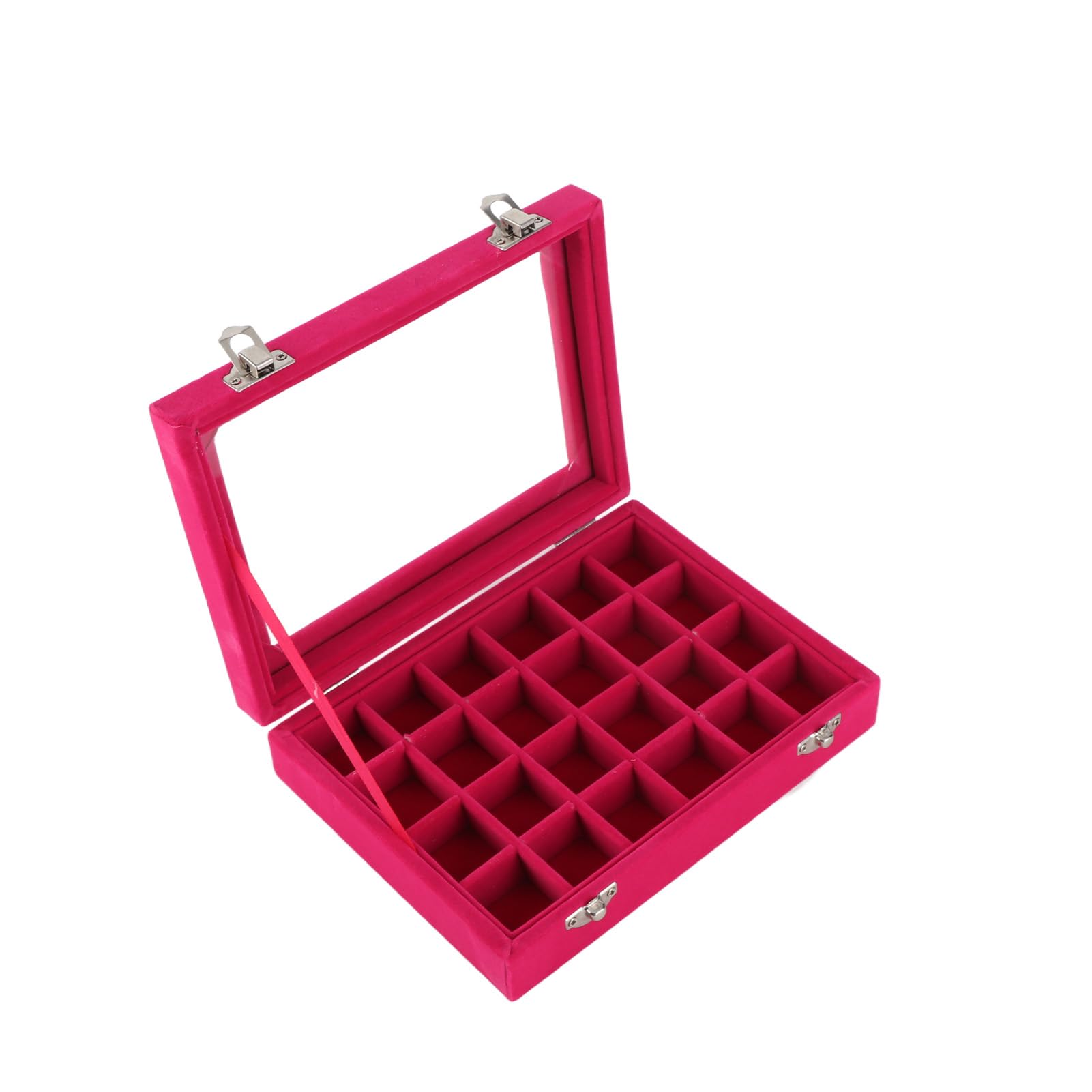 Jelquix Small Velvet Jewelry Box Organizer with 24 Compartments Elegant Storage Case for Jewelry and Accessories Velvet and Glass (Red)