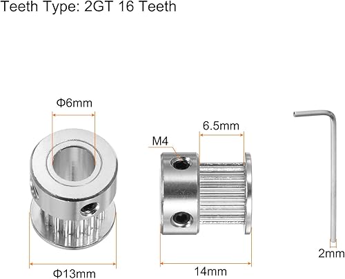 Miniatura 12 de HARFINGTON Polea de sincronización 2GT 16 dientes de 0.197 in de diámetro 0.512 in de diámetro polea de correa de distribución de aluminio con llave