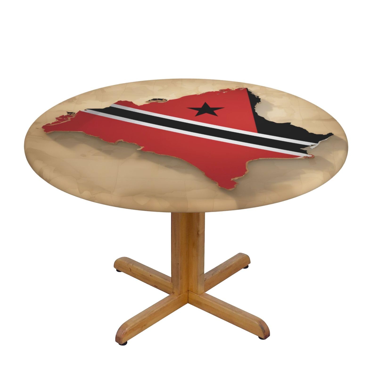 DUWAA Trinidad And Tobago Flag Map01 Print Oxford Fitted Table Cover For Patio Picnic, Waterproof Round Tablecloth For Home And Outdoor