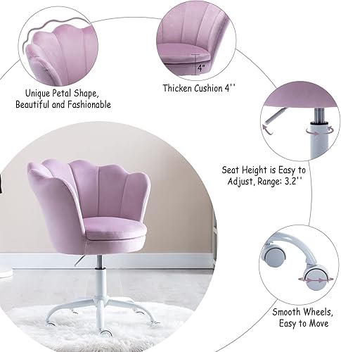 Miniatura 4 de Linda silla de escritorio para niños, silla de trabajo ajustable de terciopelo, silla giratoria de tocador, silla de computadora para dormitorio de