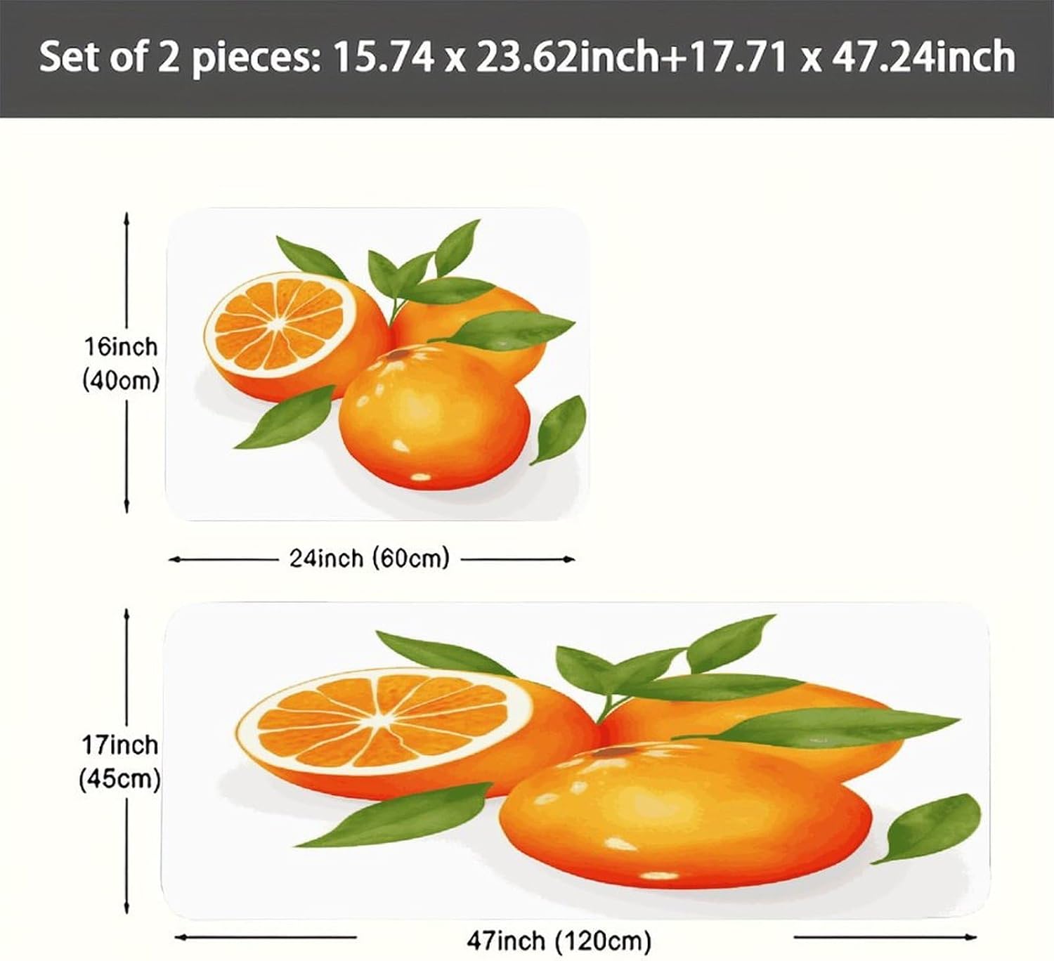Orange Citrus Kitchen Mat Kitchen Rug Set | Kitchen Rugs Flannel Velvety Washable breathable Water Absorbent Soft ，kitchen utensils for Kitchen, Floor,Laundry
