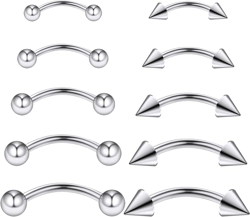 16G 14G Eyebrow Rings Rook Piercing Jewelry Surgical Steel Curved Barbells Snake Eye Tongue Rings Vertical Lip Belly Rings Cartilage Helix Daith Earrings Piercing Jewelry for Women Men