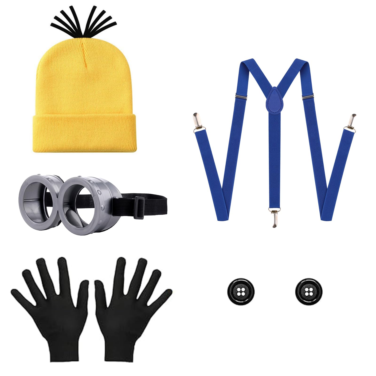 5 Pcs Yellow Costume Accessories for Adult Fancy Dress Set including Steampunk Goggles Yellow Beanie Black Gloves Suspenders