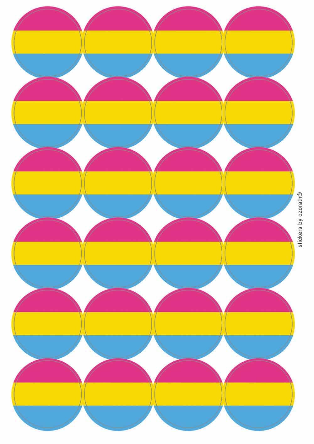 Pansexual LGBT Pride Flag Circular Matt Paper Stickers A4 Sheet of 24 (Each Sticker is 45mm Diameter)
