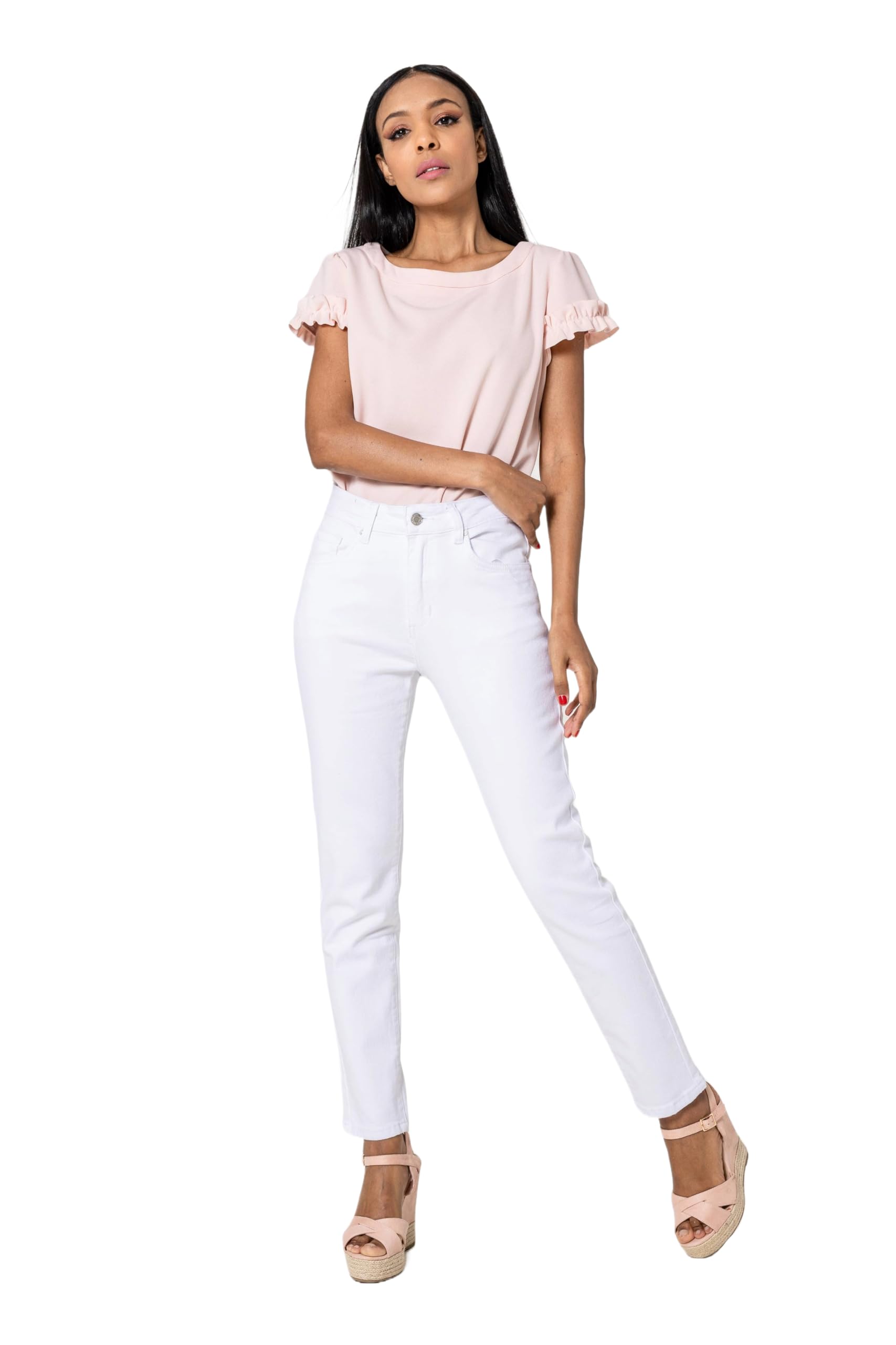 Nina Carter P189 - Pantalones vaqueros para mujer, corte alto, rectos, aspecto desgastado, efecto lavado