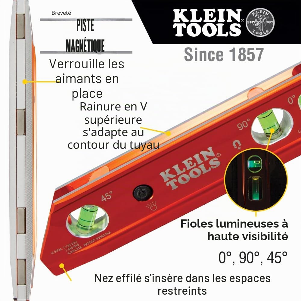 Klein Tools 935RBLT Niveau de billette avec LED, Rouge