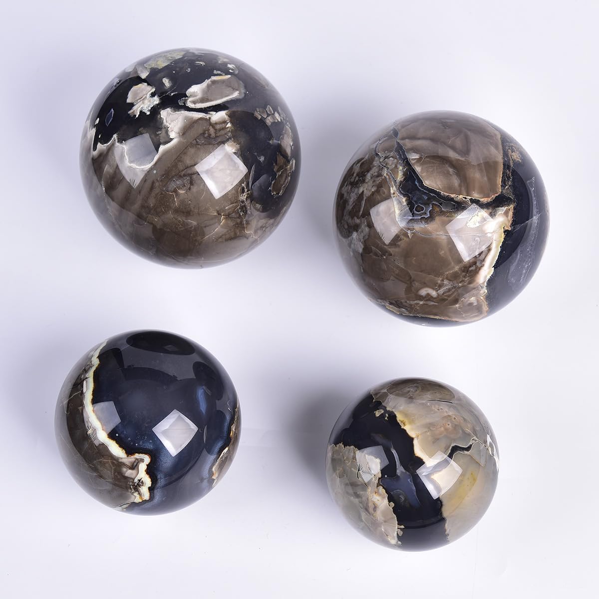 JIC Gem Volcanic Agate Crystal Sphere Large Quartz Crystal Ball with Stand Healing Ornament Witchcraft Meditation Decor 3.5-4 inch(90-100mm)