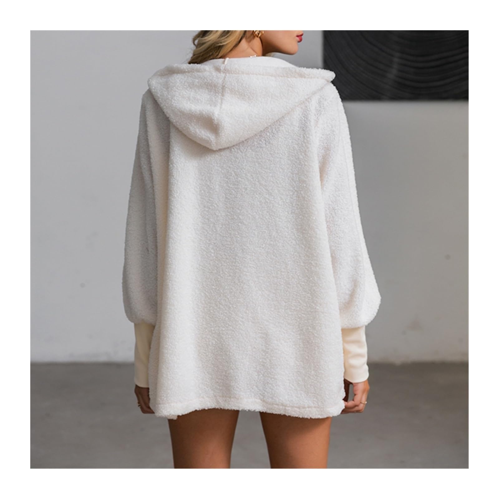 Conjunto de Pijama Mullido de 3 Piezas para Mujer Conjuntos de 3 piezas for mujer, cárdigan con capucha de lana de felpa, abrigo, Top corto, pantalones cortos de motorista, chándal informal, sudaderas