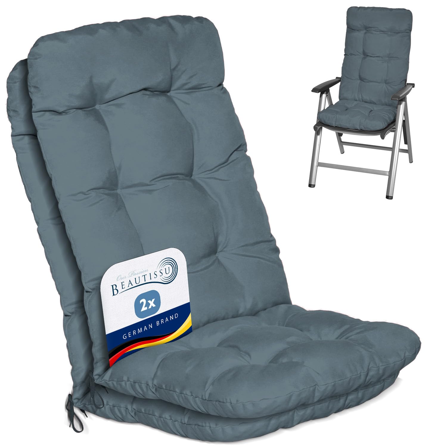 Beautissu Set of 2 Highback Garden Chair Cushions for Recliner Patio Seat — image 1