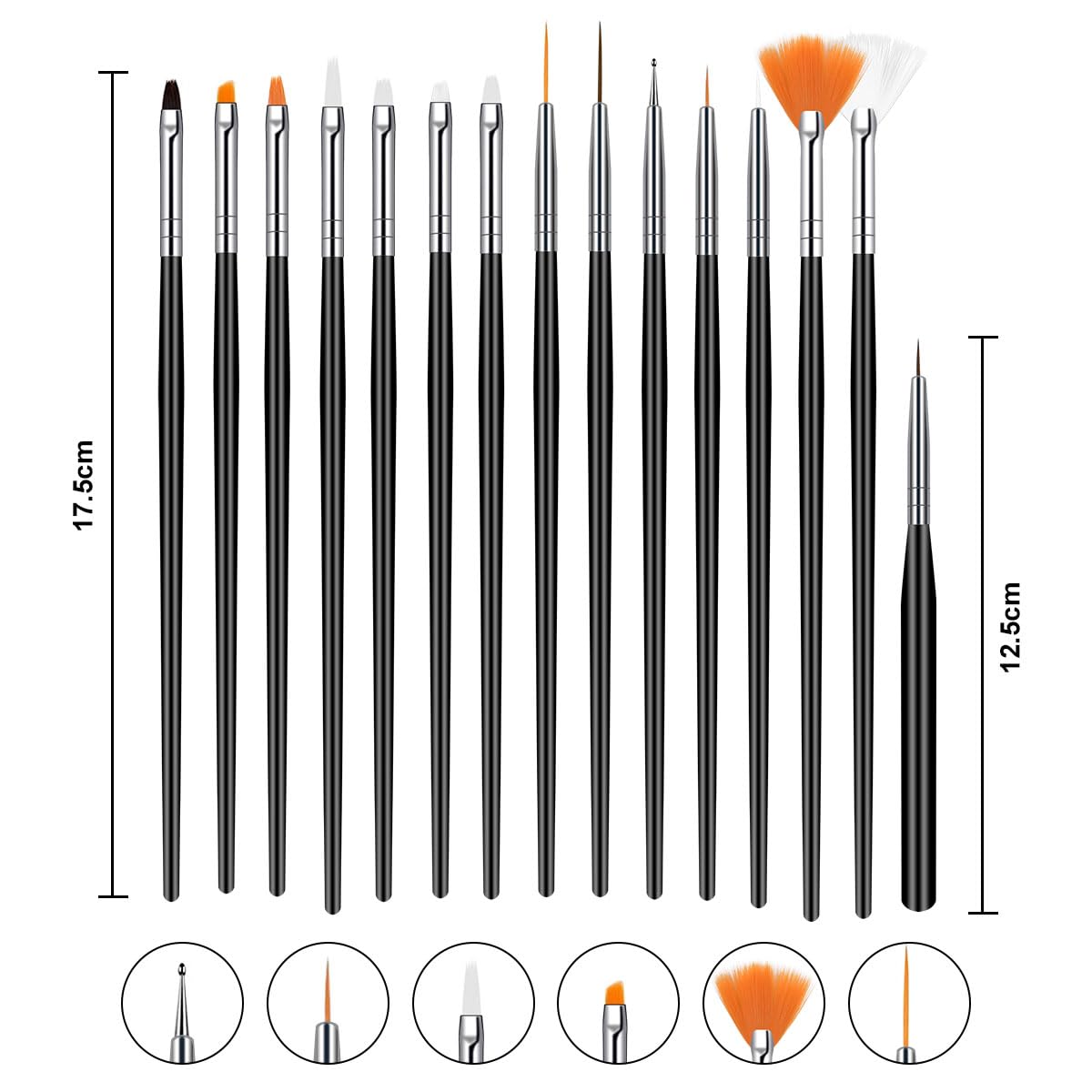 Nail Art Pennelli Unghie, 15 Pezzi Pennelli Unghie Gel e 5 Pezzi Dotter per DIY Disegno Decorazioni, Pennelli Nail Art Professionali per Disegnare DipingereLlinee e Fiori, Nero
