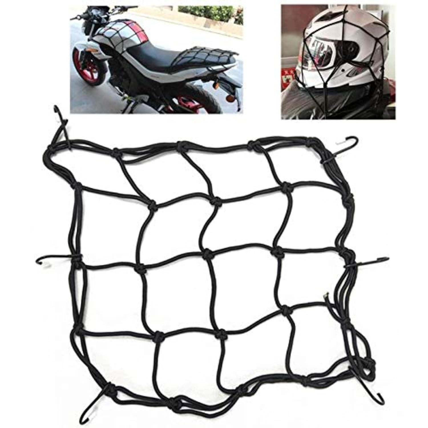 Universal Bungee Cargo Luggage Net Holder - Strong and Elastic 30 x 30cm Mesh Soft Rope Straps for Holding Bags, Helmet, Luggage or Box for Bikes, Scooter, Cycle, Cars (Water Proof) Black, multicolour-image-28