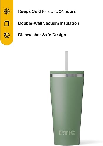 Miniatura 3 de RTIC Vaso diario de 20 onzas con aislamiento, de acero inoxidable, portátil, taza de café de viaje con pajilla, tapa resistente a derrames, sin BPA,