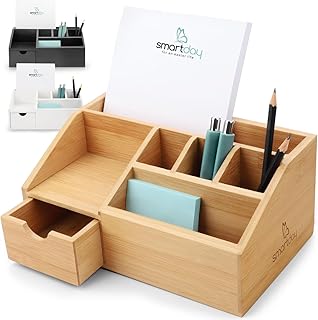 Schreibtisch-Organizer aus Holz mit Schublade - Stiftebox, Schreibtischablage Büro Organizer I Ablage, Stiftehalter aus Bambus für Schreibtisch, Büro, Home-Office