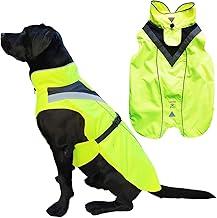Lautus Pets Dog Rain Coat Waterproof Reflective Bright Yellow with Harness Hole (2XL, Yellow)