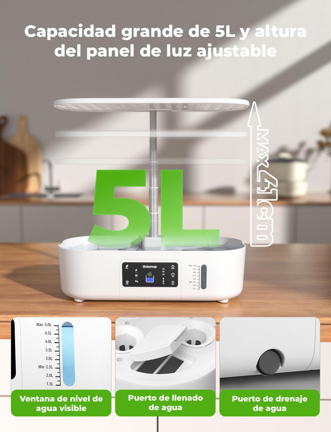 Sistema de Cultivo Hidropónico Kit de Cultivo Interior con Iluminación LED Automática, Huerto Interior con Temporizador Automático, Altura Ajustable (13 Vainas)