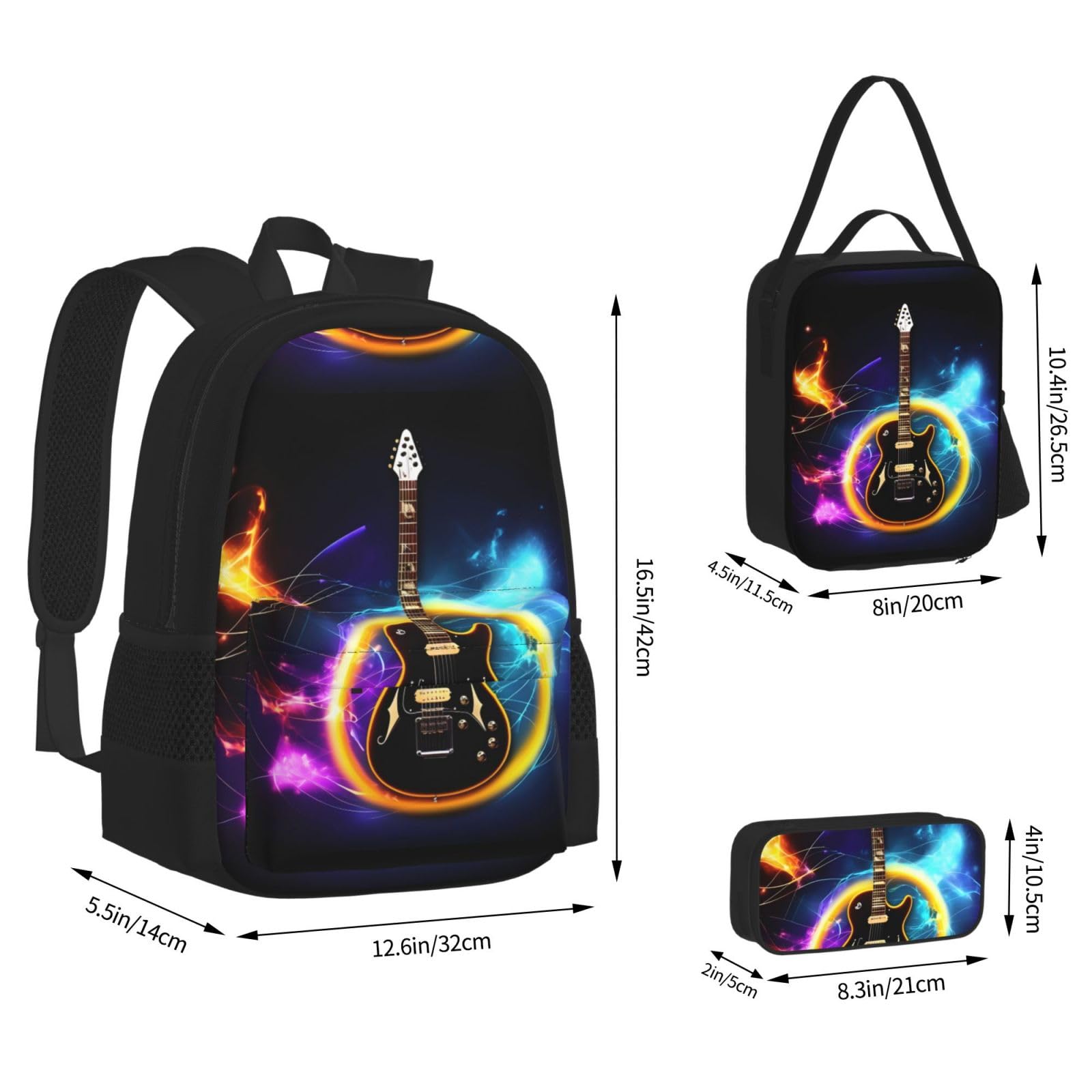 Magiczna gitara elektryczna muzyka podwójne ramię torba kombi z saszetką biodrową i piórnikiem, modne połączenie plecaka na co dzień