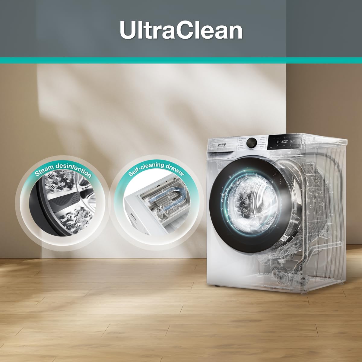 Gorenje W5G484A3P1 Waschmaschine mit Dampffunktion /8 KG /1400 U-Min/ConnectLife /15 Programme/UltraClean/AquaStop/SteamTech /30% besser als Energieeffizienzklasse A/Weiß